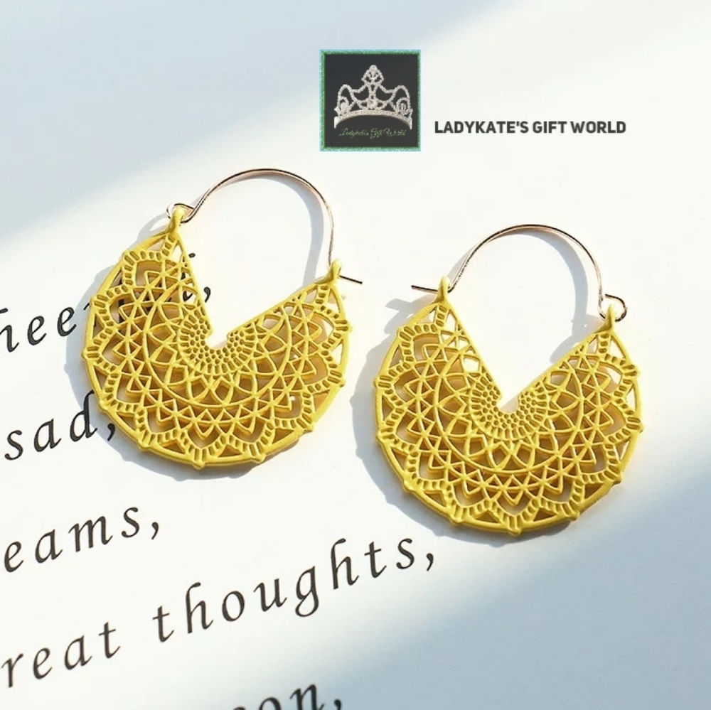 Ethnic Summer Hollow Yellow Earrings Set